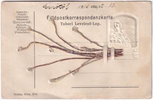 Isonzo-Armee 1915 feliratú jelvény dombornyomott ezüst képe tábori levelezőlapon igazi szárított hav...