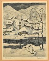 Conrad Gyula (1877-1959): Téli hangulat. Rézkarc, papír, jelzett, paszpartuban, 29×23 cm