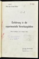 Erwin Baur: Einführung in die experimentelle Vererbungslehre. Berlin, 1911., Gebrüder Borntraeger. Szövegközti fekete-fehér illusztrációkkal, és 8 színes táblával. Német nyelven. Átkötött kopott félvászon-kötés, volt könyvtári példány, néhány lapon ceruzás bejelöléssel.