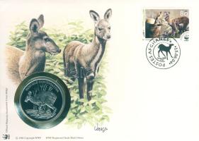 1986. "30 éves a WWF-Erdei pézsmaszarvas" ffém emlékérem érmés borítékon afgán bélyeggel + bélyegzővel T:PP