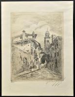 Olvashatatlan jelzéssel: Mediterrán városrészlet (Olaszország?). Rézkarc, papír, jelzett, 23,5×17,5 ...