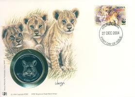 1986. "30 éves a WWF-Oroszlán" ffém emlékérem érmés borítékon ghánai bélyeggel + bélyegzővel T:PP