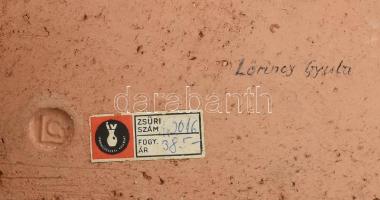 Lőrincy Győző (1940- ): Sárkányölő Szent György. Színes mázakkal festett fali kerámia. Jelzett. Korá...