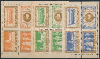1925 Nemzeti Múzeum Jókai kiállítás 3 klf levélzáró kisív / 3 different mini sheets
