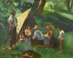 Zórád Géza (1896-1959): Táborozók. Olaj, karton, jelzett. Keretben, 28x35 cm