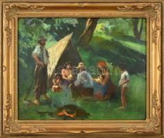 Zórád Géza (1896-1959): Táborozók. Olaj, karton, jelzett. Keretben, 28x35 cm