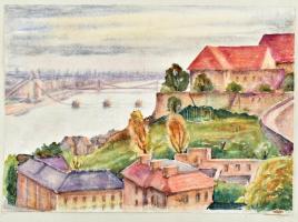 Sostarics Lajos (1896-1968): Budapest. Akvarell, papír, jelzett, kartonra ragasztva, 28×20,5 cm