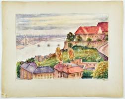 Sostarics Lajos (1896-1968): Budapest. Akvarell, papír, jelzett, kartonra ragasztva, 28×20,5 cm