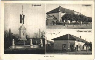 1939 Cibakháza, Országzászló, "Nem, nem, soha!" irredenta felirat, Községháza, Hangya szövetkezet üzlete és saját kiadása (EK)