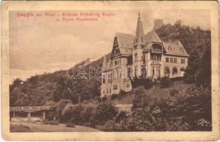 1912 Baden bei Wien, Schloss Erzherzog Eugen u. Ruine Rauheneck / castle, castle ruins (fl)