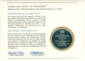 Hollandia 1975. "700 éves Amszterdam" Ag emlékérem érmés, bélyeges borítékon T:PP