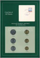 Jugoszlávia 1990-1991. 25p-10D (6xklf), "Coin Sets of All Nations" forgalmi szett felbélyegzett kartonlapon T:1 Yugoslavia 1990-1991. 25 Para - 10 Dinara (6xdiff) "Coin Sets of All Nations" coin set on cardboard with stamp C:UNC