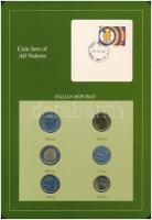 Olaszország 1979-1991. 10L-500L (6xklf), Coin Sets of All Nations forgalmi szett felbélyegzett kartonlapon T:1  Italy 1979-1991. 10 Lire - 500 Lire (6xdiff) Coin Sets of All Nations coin set on cardboard with stamp C:UNC