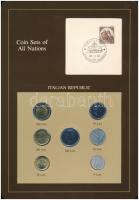 Olaszország 1981-1984. 5L-500L (7xklf), Coin Sets of All Nations forgalmi szett felbélyegzett kartonlapon T:1 Italy 1981-1984. 5 Lire - 500 Lire (7xdiff) Coin Sets of All Nations coin set on cardboard with stamp C:UNC