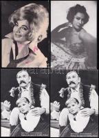 cca 1940-1960 6 db színészeket ábrázoló fotó vagy képeslap, egy német színésznő aláírásával + 6 db miskolci és egri képeslap