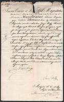 1837 Kancelláriai levél vöröskői gróf Pálffy Fidél (1788-1864) tárnokmester, főkancellár, árva megyei főispán valamint gróf Zichy Ferenc királyi lovászmester autográf aláírásával Pest városának, papírfelzetes viaszpecséttel