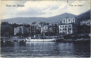 Abbazia, Opatija; Villen am Hafen / villas, port, steamship (EK)