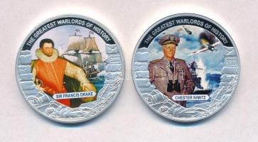 Libéria 2009-2011. 5$ Cu (2xklf) "Nagy Hadvezérek - Sir Francis Drake, Chester Nimitz" multicolor, tanúsítvánnyal T:PP Liberia 2009-2011. 5 Dollars Cu (2xdiff) "The Greatest Warlords of History - Sir Francis Drake, Chester Nimitz", multicolor, with certificate C:PP