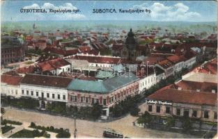 Szabadka, Subotica; Karadjordjev trg / tér, villamos, zsinagóga, üzlet / square, tram, synagogue, shops + 1941 Szabadka visszatért So. Stpl. (EK)