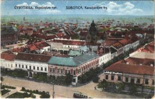 Szabadka, Subotica; Karadjordjev trg / tér, villamos, zsinagóga, üzlet / square, tram, synagogue, shops + "1941 Szabadka visszatért" So. Stpl. (EK)