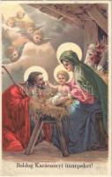 Boldog karácsonyi ünnepeket! / Christmas greeting art postcard with Baby Jesus (EK)
