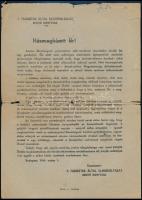 1945 A Fasiszták Által Elhurcoltakat Segítő Bizottság házmegbízottakhoz szóló felhívása, melyben gyűjtésben való részvételre kérnek fel. Sérült 21x29 cm