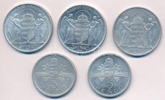 1943. 5P Al "Horthy Miklós születésének 75. évfordulója" (3x) + 1945. 5P Al "Parlamen...