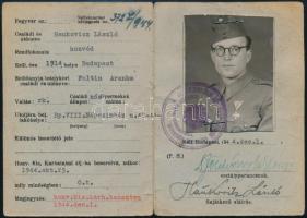 1944 Honvéd kisegítő karhatalmi igazolvány. fényképes.