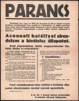 1945. I. 2. Budapest kijárási- és szesztilalom bevezetéséről szóló katonai rendelet hirdetménye. 31x38 cm