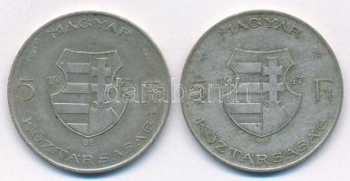 1947. 5Ft Ag "Kossuth" (2x) T:2-,3 patina Adamo F8.1