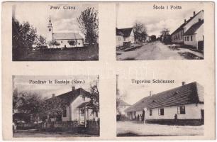 1914 Veliki Bastaji, Prav. Crkva, Skola i Posta, Trgovina Schönauer / görögkeleti templom, iskola, posta, üzlet / Orthodox church, school, poft office, shop (EB)