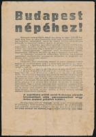 1944. 11. 6-10. Budapest népéhez. Nyilas röplap a kitartásra szólítva fel.Röplap.