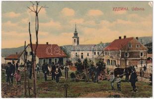 1920 Udbina, Fő tér, templom, üzlet / main square, church, shop (ragasztónyom / gluemark)