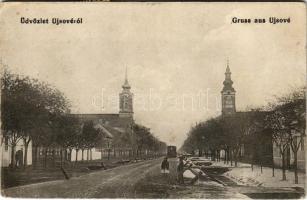 1918 Újsové, Neu-Schowe (Sóvé, Ravno Selo); Fő utca és templomok télen / main street and churches in winter (EK)