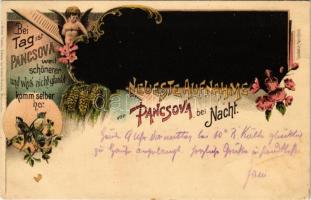 1902 Pancsova, Pancevo; Bei Tag is Pancsova weit schönerer und wers nicht glaubt komm selber her, Neueste Aufnahme bei Nacht / Szecessziós litho lap éjjel / Art Nouveau, litho night (EK)