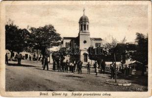 1928 Drnis, Dernis; Glavni trg, Srpska pravoslavna crkva / Fő tér, szerb görögkeleti templom / main square, Serbian Orthodox church (kis szakadás / small tear)