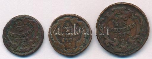 1774S 1/2kr Cu "II. József" (2x) + 1774S 1kr Cu "II. József" T:3