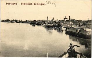 1909 Pancsova, Pancevo; Temespart, Weifert sörgyára, kikötő hajókkal / Timis riverside, brewery, port, ships