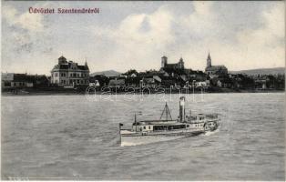 1913 Szentendre, Dunapart, gőzhajó. Pálffy János kiadása