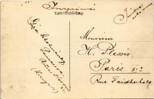 1907 Pancsova, Pancevo; kikötő, kövek kipakolása egy uszályról / port, unloading the rocks from a ba...