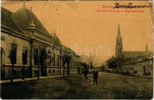 1909 Topolya, Bácstopolya, Backa Topola; Gróf Zichy János utca, takarékpénztár. Wilheim Miksa kiadása, W.L. (?) / street, savings bank (EM)