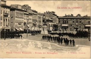 Livorno, Piazza Vittorio Emanuele, Rivista dei Bersaglieri / bicycle parade of the Italian Armys infantry soldiers. Art Nouveau (cut)