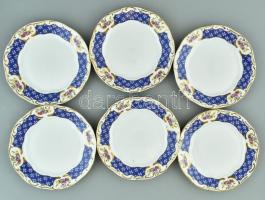 Zsolnay Marie Antoinette süteményes készlet, 1 db tál 43x16cm, 6 db tányér d: 16 cm, matricás, jelze...