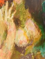 Gulyás Dénes (1927-2003): Akt drapériával. Olaj, fatábla, jelzett. Hátoldalán Vizualart Alkotóközöss...