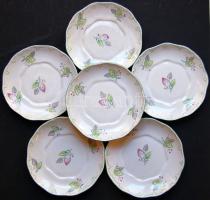 6 db levelekkel díszített hollóházi porcelán tányér, átmérője 17cm