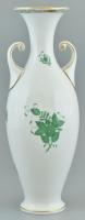 Herendi zöld Apponyi mintás váza. Kézzel festett porcelán. Jelzett. Sérült. m: 33 cm