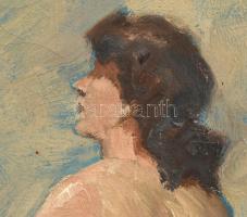 Mihalovits Miklós (1888-1960): Tengerparti akt. Olaj, vászon, jelzett. Dekoratív, kissé sérült fa ke...