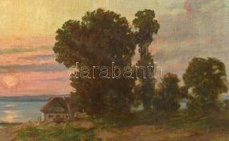 Rubovics Márk (1867-1947): Balatoni naplemente Fenékpusztánál. Olaj, vászon, jelzett. Bal alsó sarká...