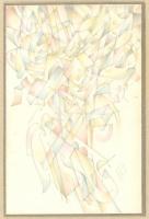 Balogh István (1890-1956): Színes formák, 1948. Ceruza, papír, jelzett. Üvegezett fa keretben, 13×9 cm / Pencil on paper, signed. Framed
