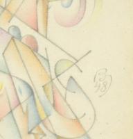 Balogh István (1890-1956): Színes formák, 1948. Ceruza, papír, jelzett. Üvegezett fa keretben, 13×9 ...